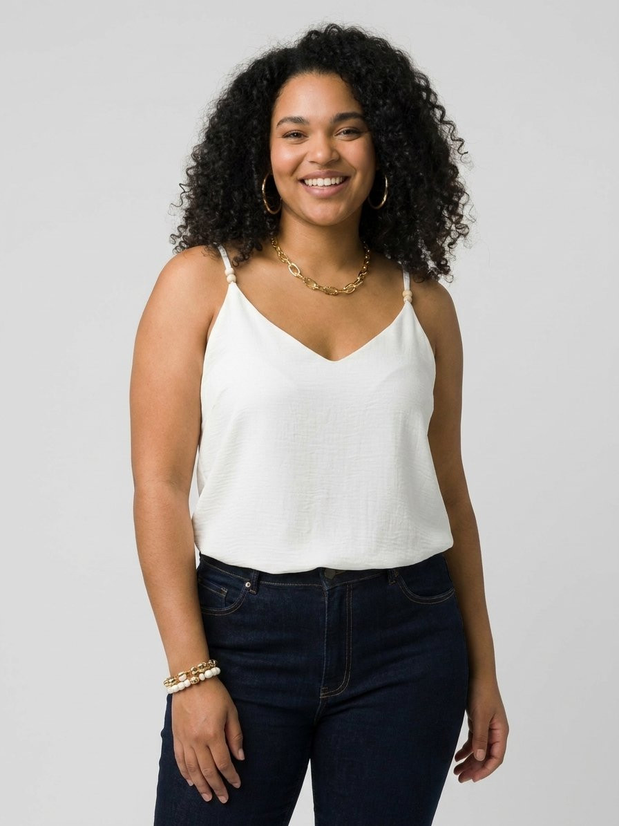 Top femme grande taille à bretelles perlées Tecla