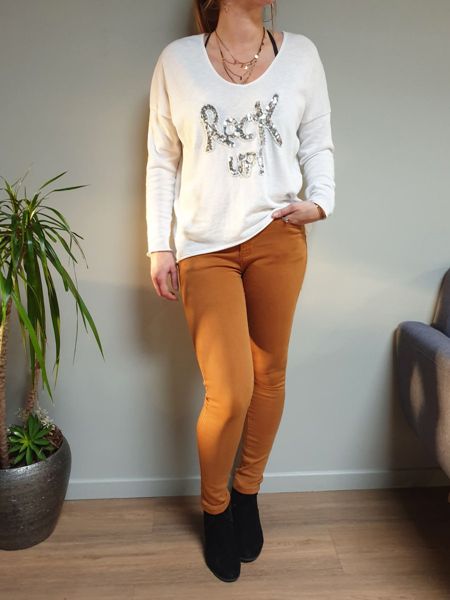 Pantalon slim moutarde push up taille haute