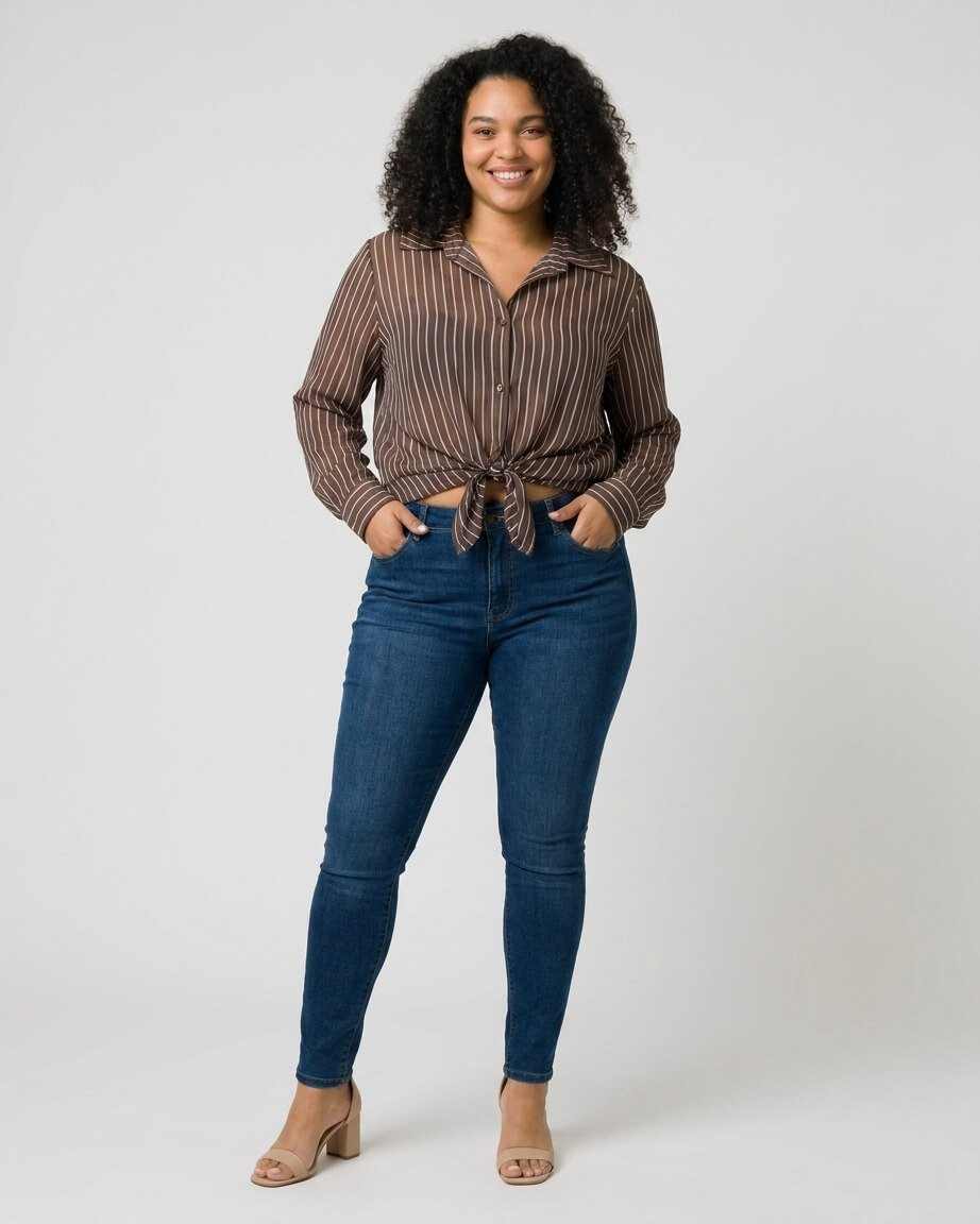 Chemisier femme oversize marron à rayures 