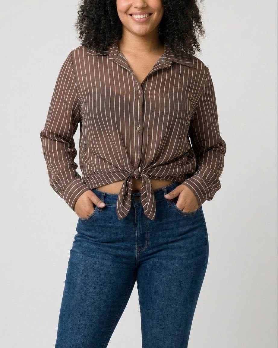 Chemisier femme oversize marron à rayures 