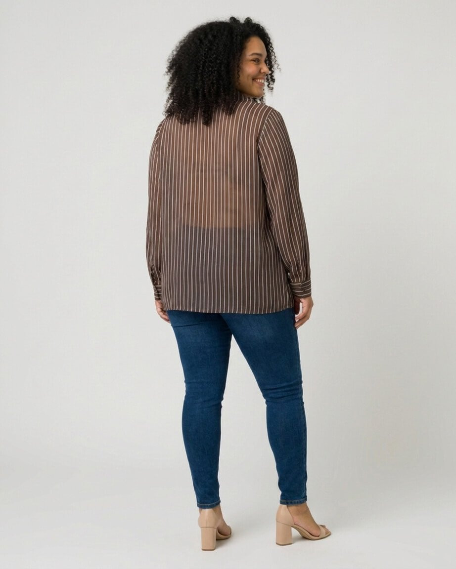 Chemisier femme oversize marron à rayures 