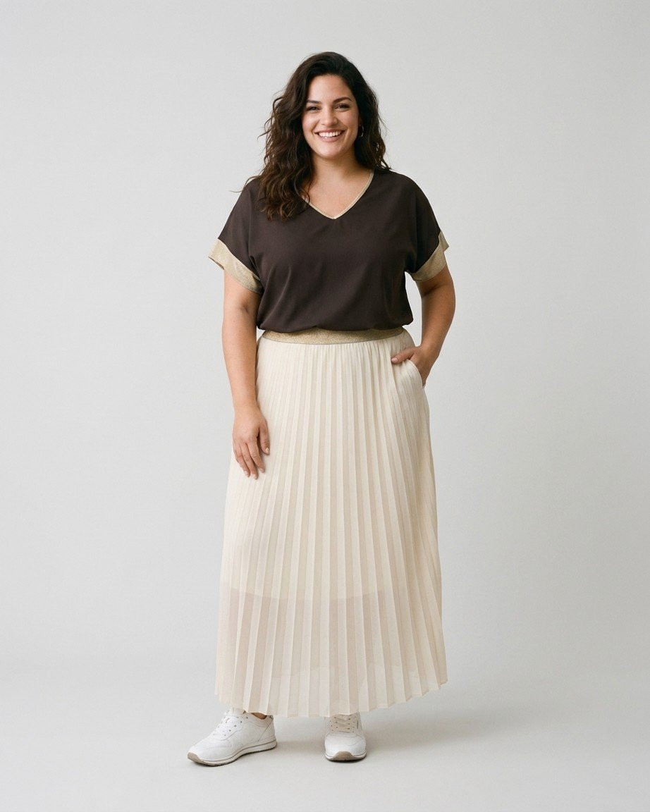 Jupe longue plissée femme grande taille élastique doré pailleté