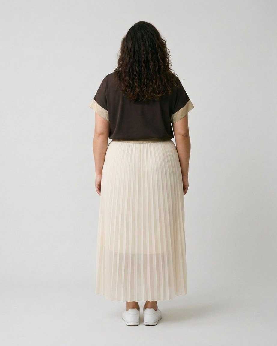 Jupe longue plissée femme grande taille élastique doré pailleté