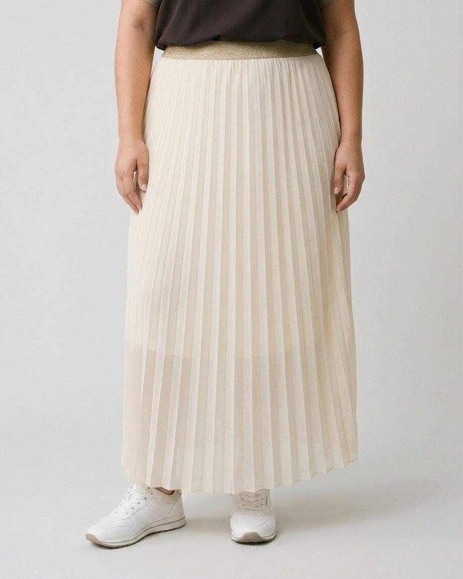 Jupe longue plissée femme grande taille élastique doré pailleté