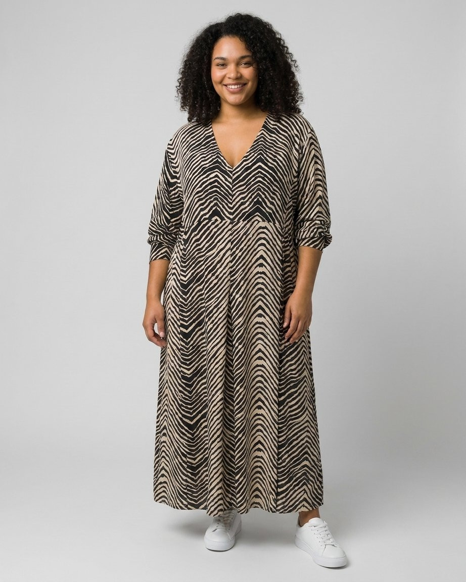 Robe longue femme oversize noire et beige zébrée