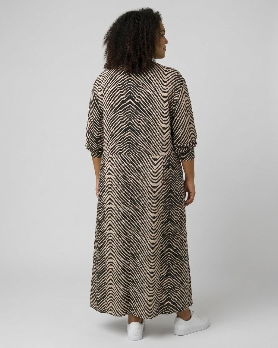 Robe longue femme oversize noire et beige zébrée