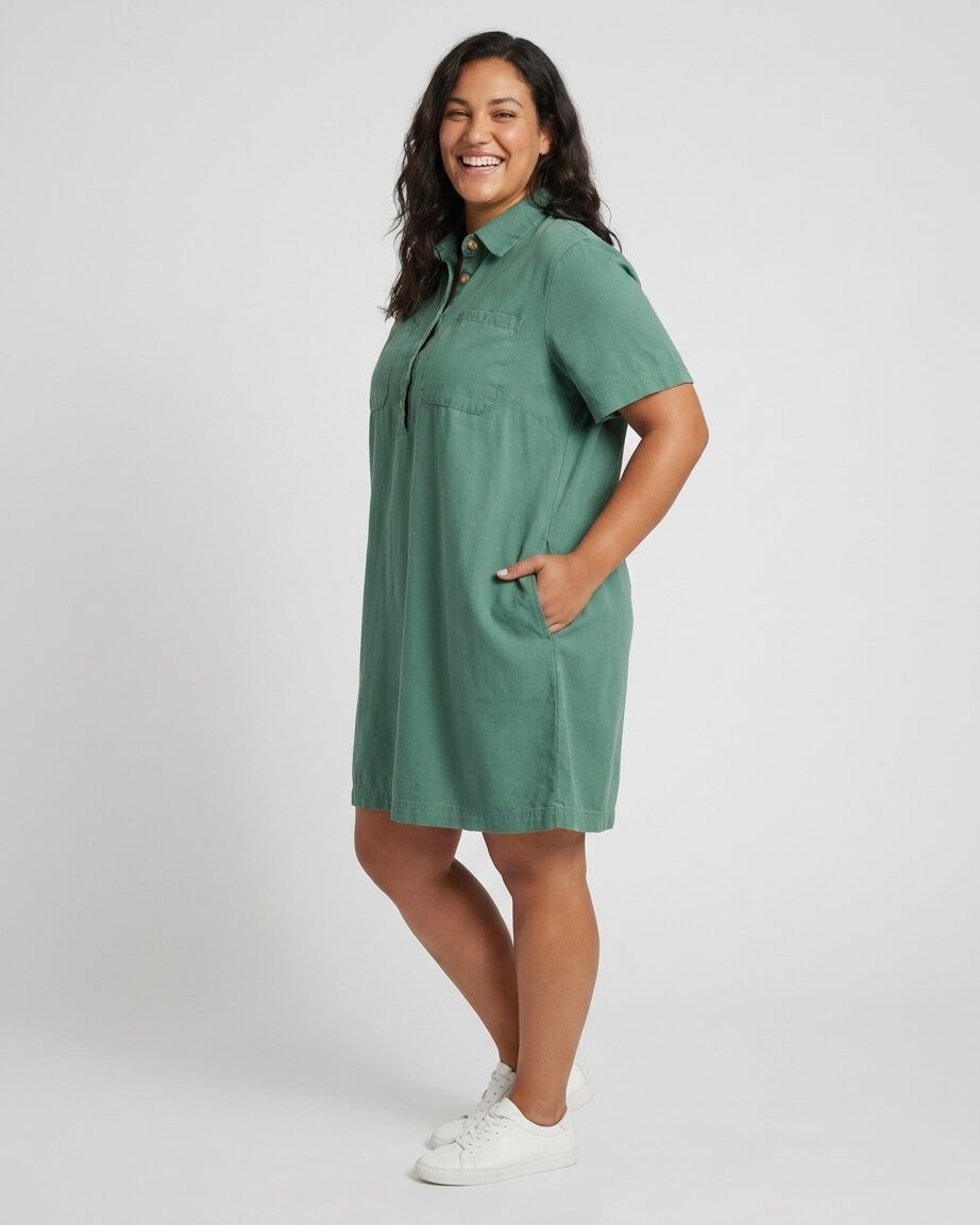  Robe courte droite femme unie kaki