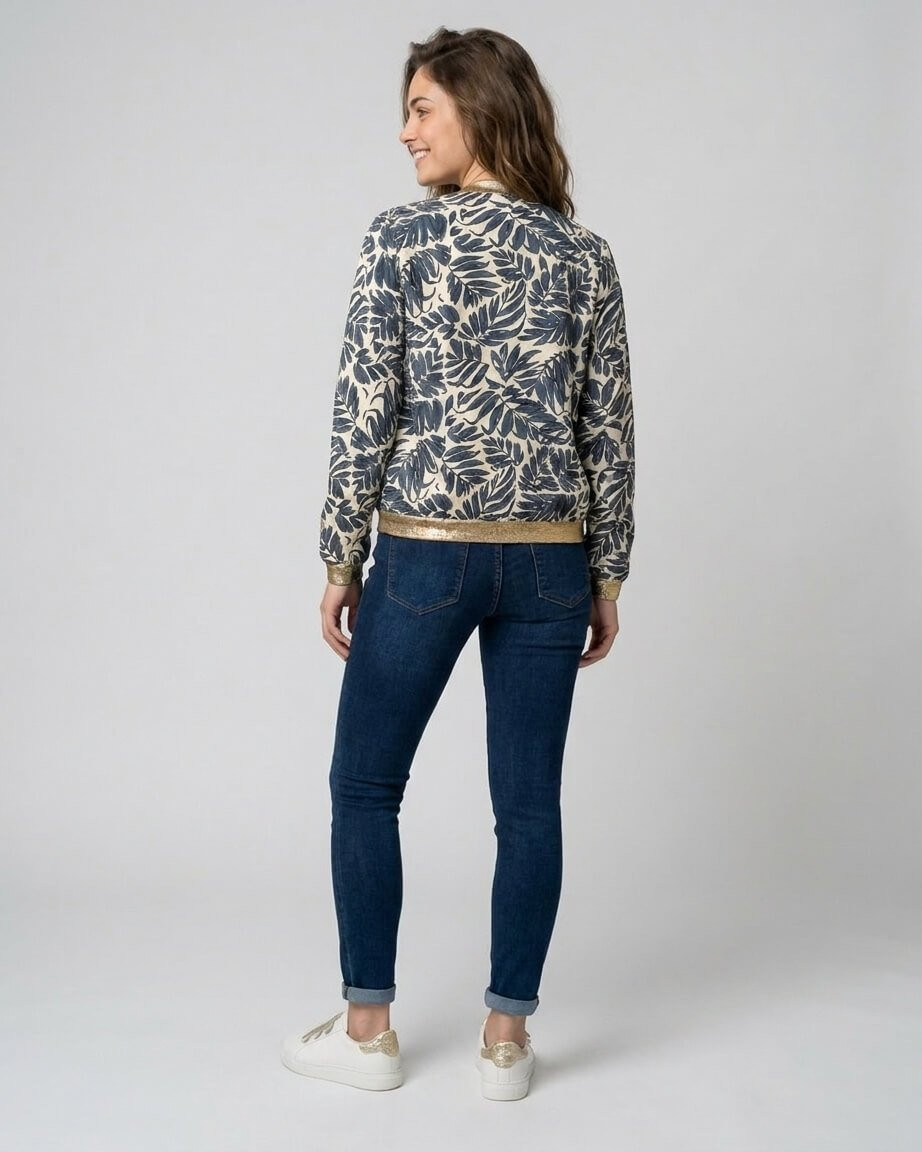 Bombers femme écru feuillage bleu mi-saison léger