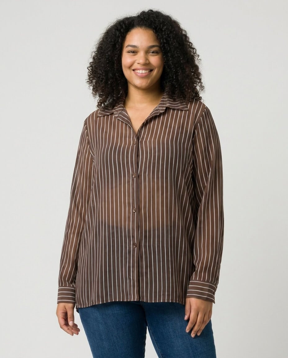 Chemisier femme oversize marron à rayures 