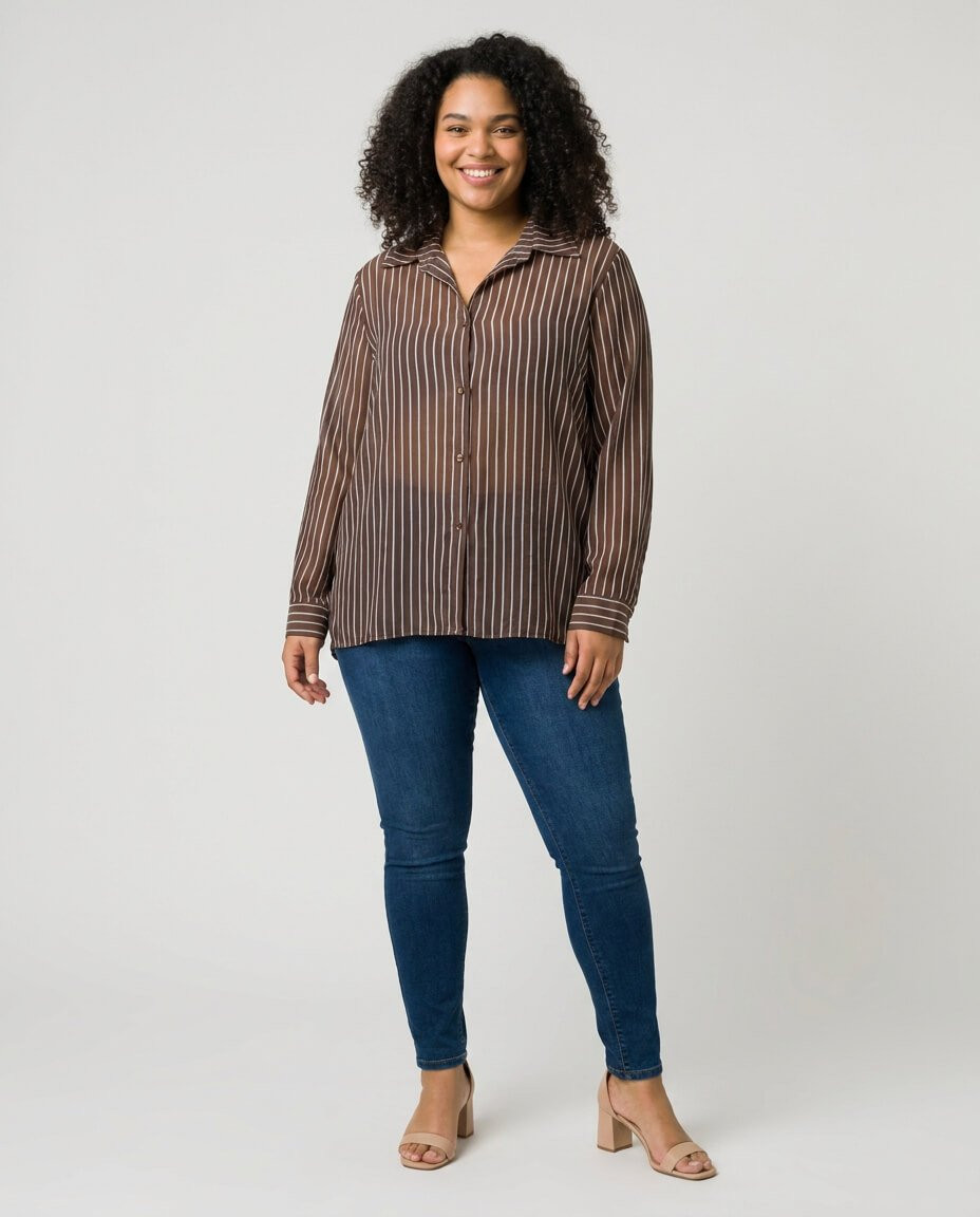 Chemisier femme oversize marron à rayures 