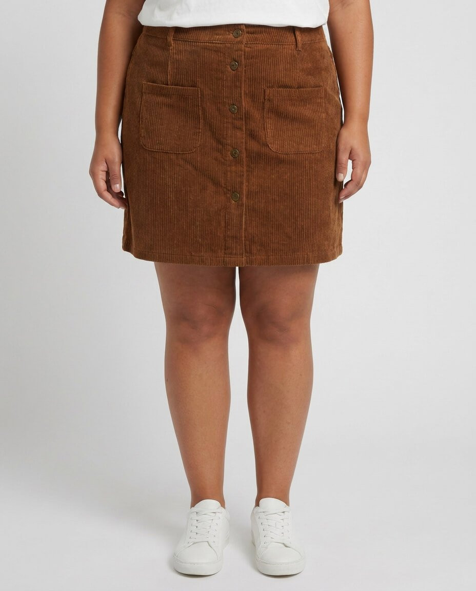 Jupe courte femme velours cotelé marron Tessa