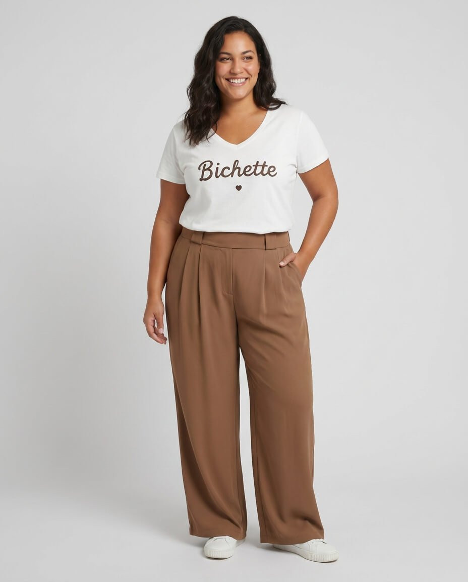 Pantalon femme élastiqué coupe large et fluide