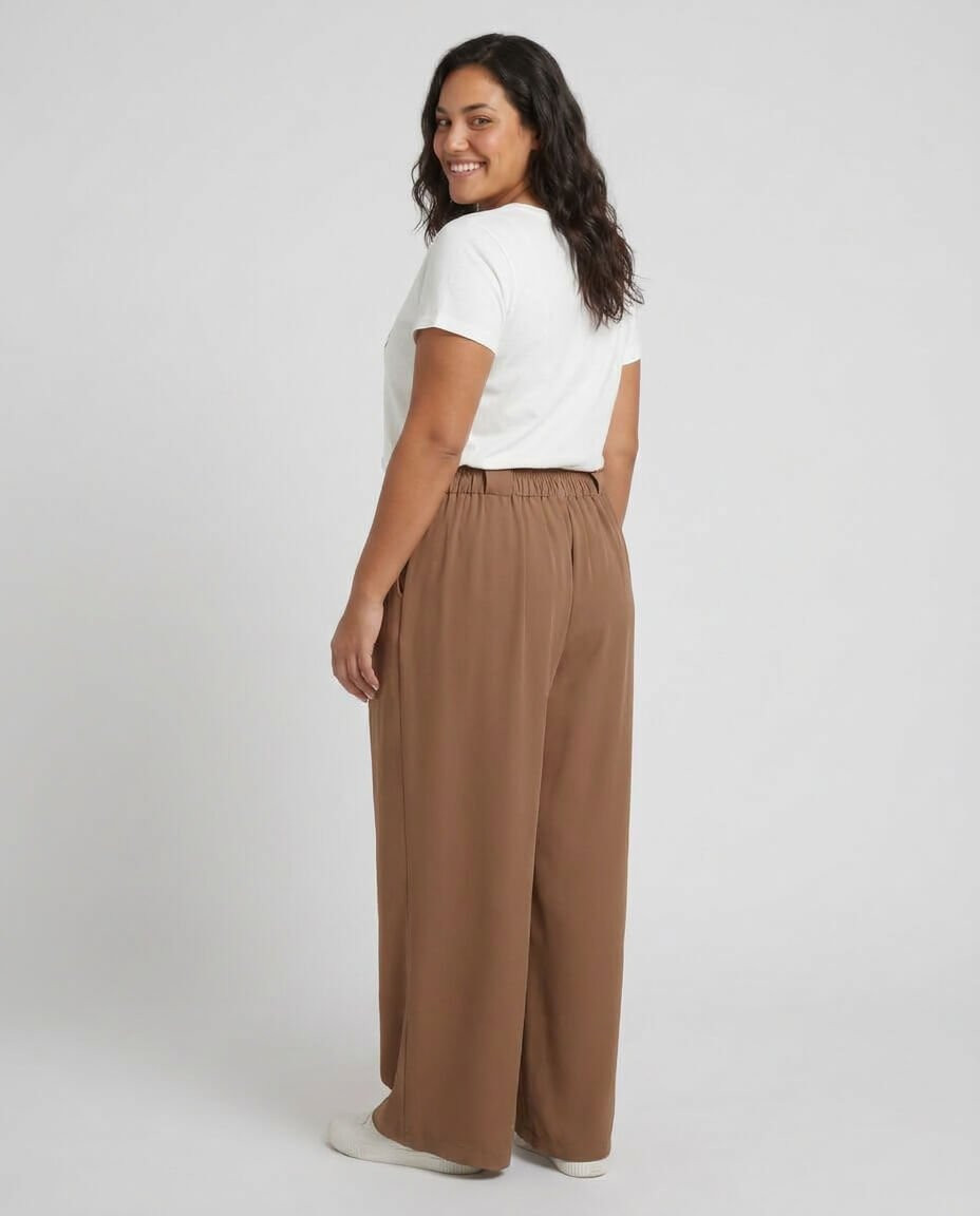 Pantalon femme élastiqué coupe large et fluide