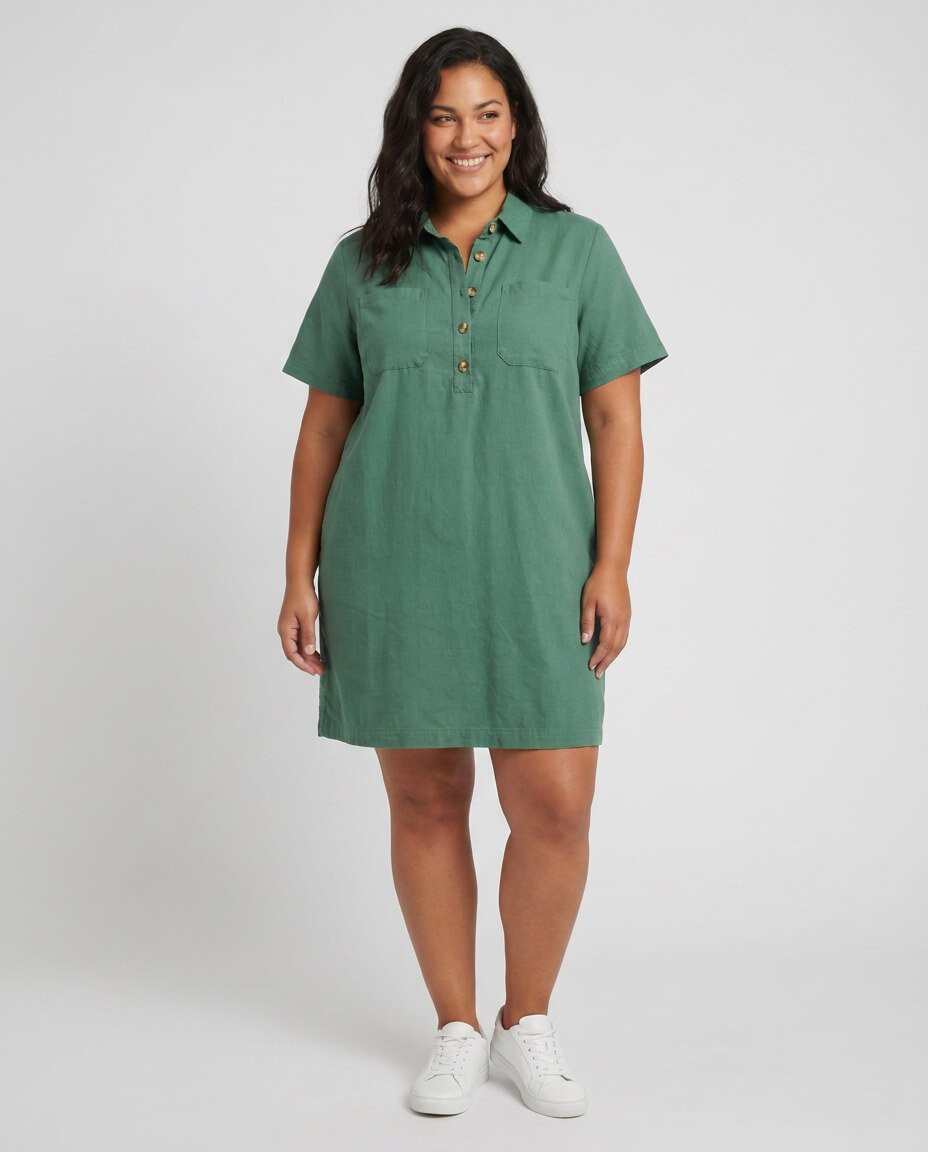 Robe courte droite femme unie kaki