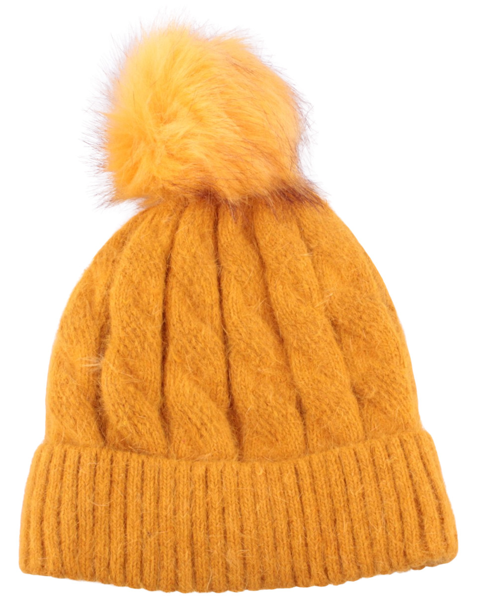Bonnet fourré moutarde à pompon Torsini