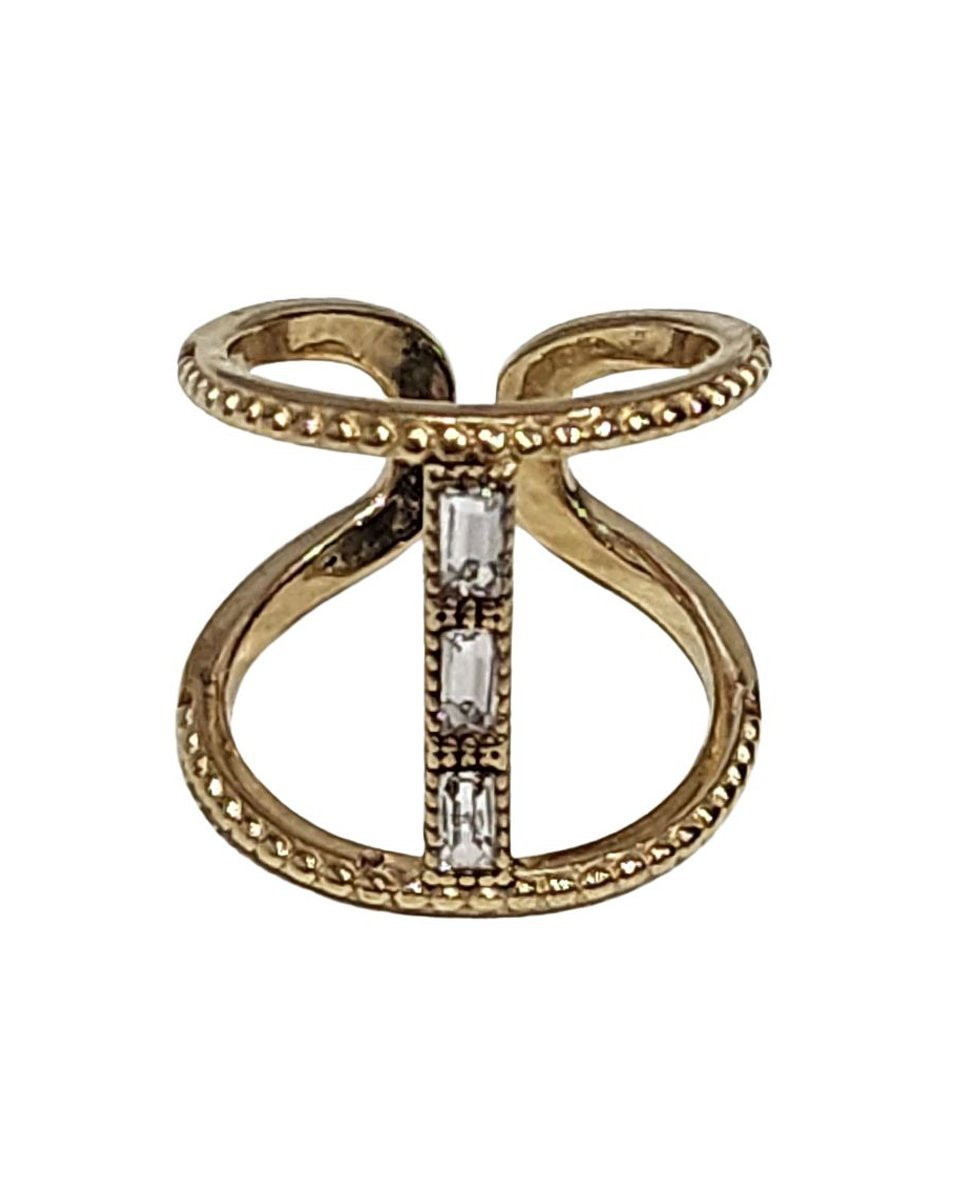 Bague femme acier doré et strass Prisca