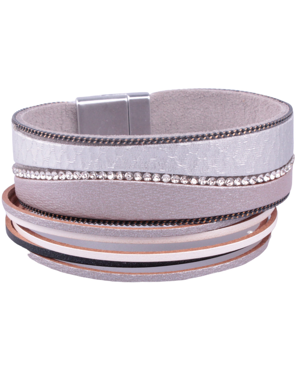 Bracelet manchette gris et argent vague de strass