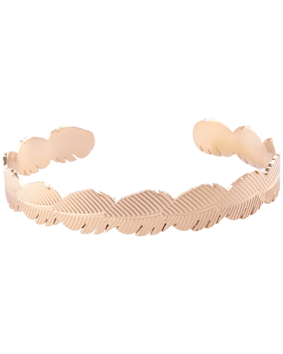 Bracelet manchette doré motif feuille