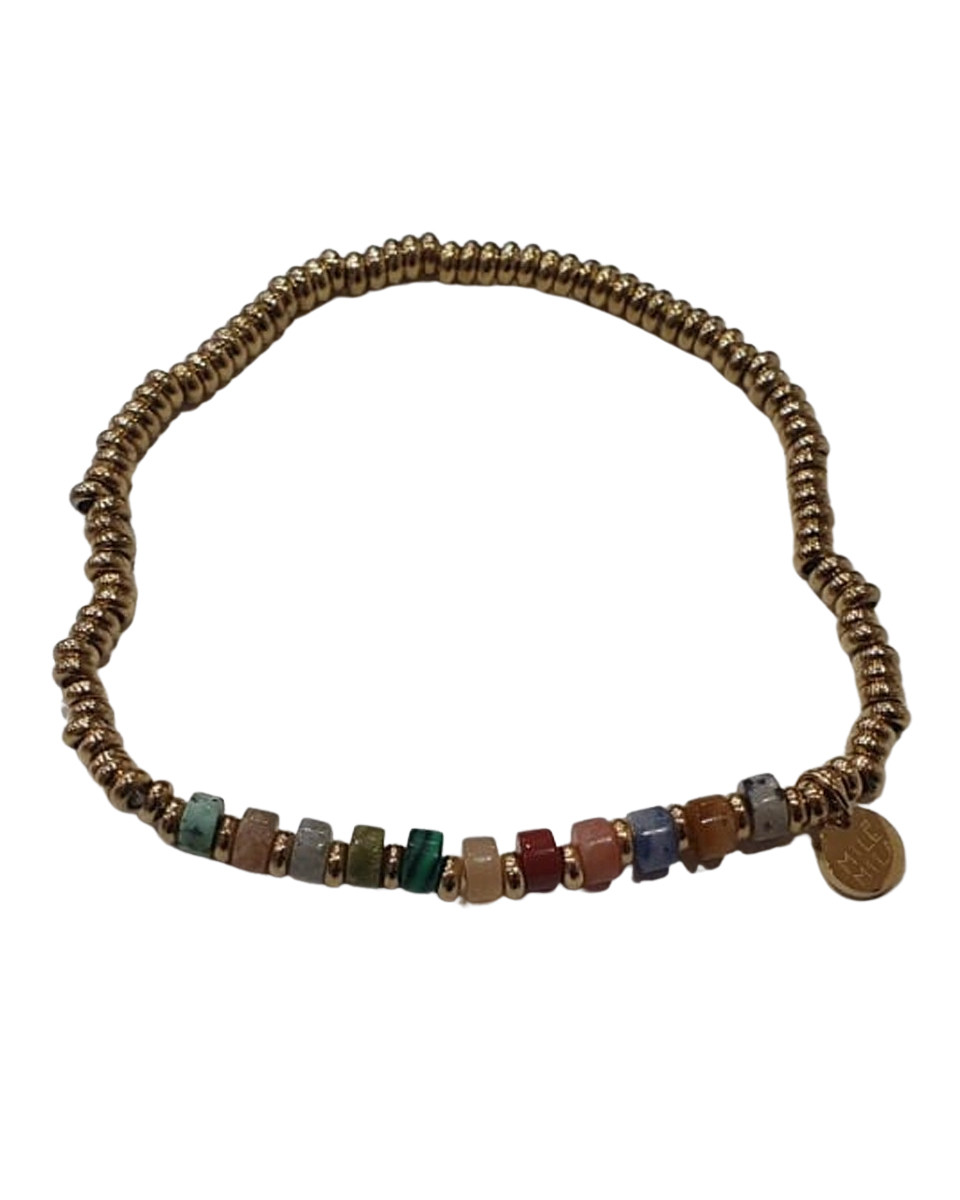 Bracelet acier doré fines pierres multicolores