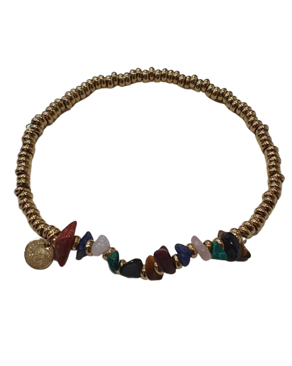 Bracelet acier doré pierres baroques multicolores