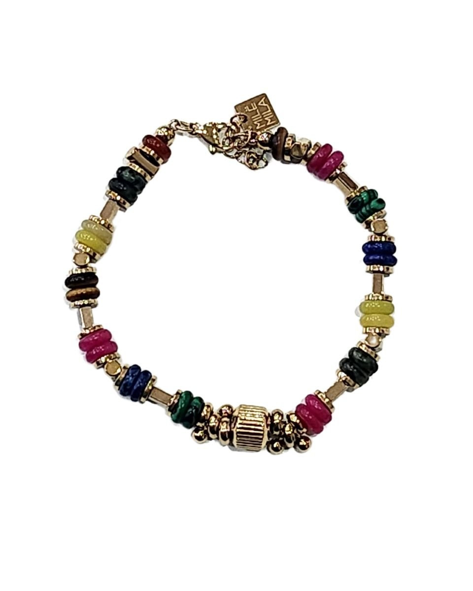 Bracelet femme acier doré et pierres multicolores Maïna