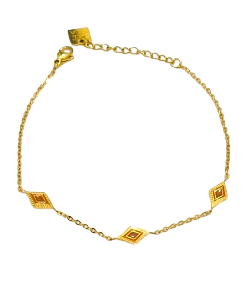 Bracelet acier doré losange marrons et oranges 