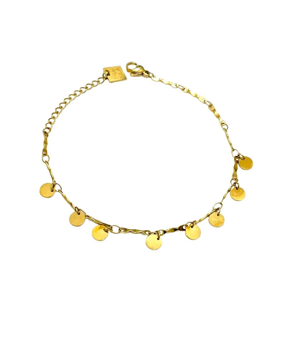 Bracelet acier doré pampilles rondes dorés