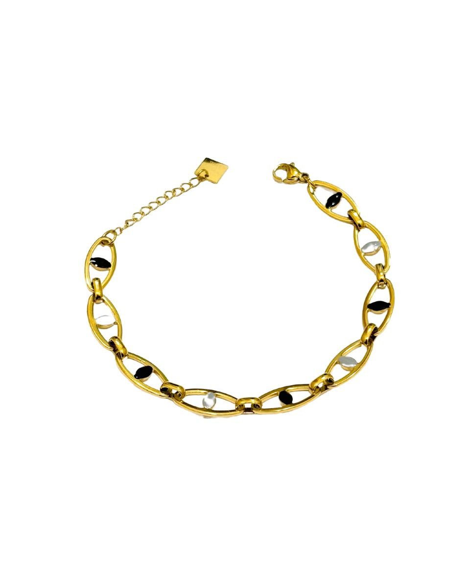 Bracelet acier doré Oeil gris et noir
