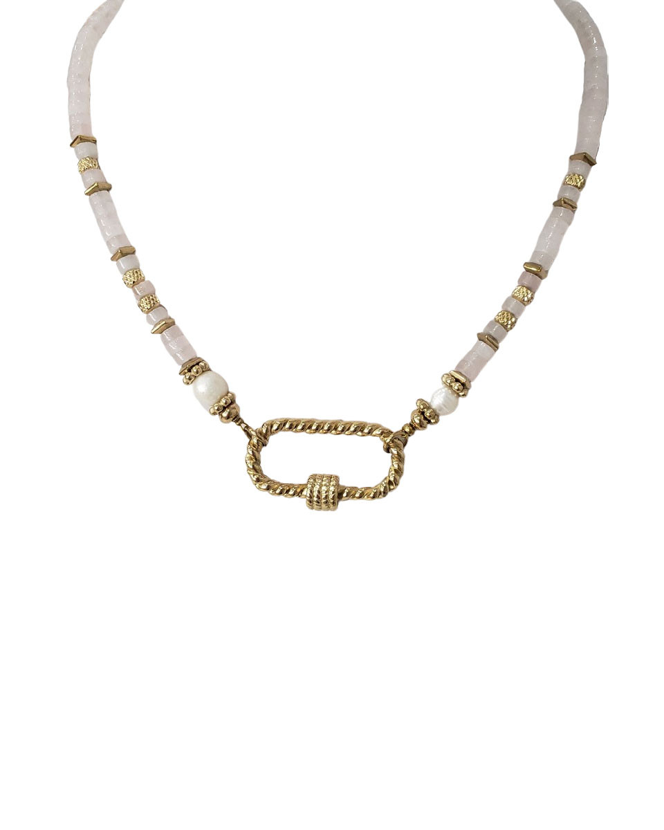 Collier acier doré quartz rose Ciara