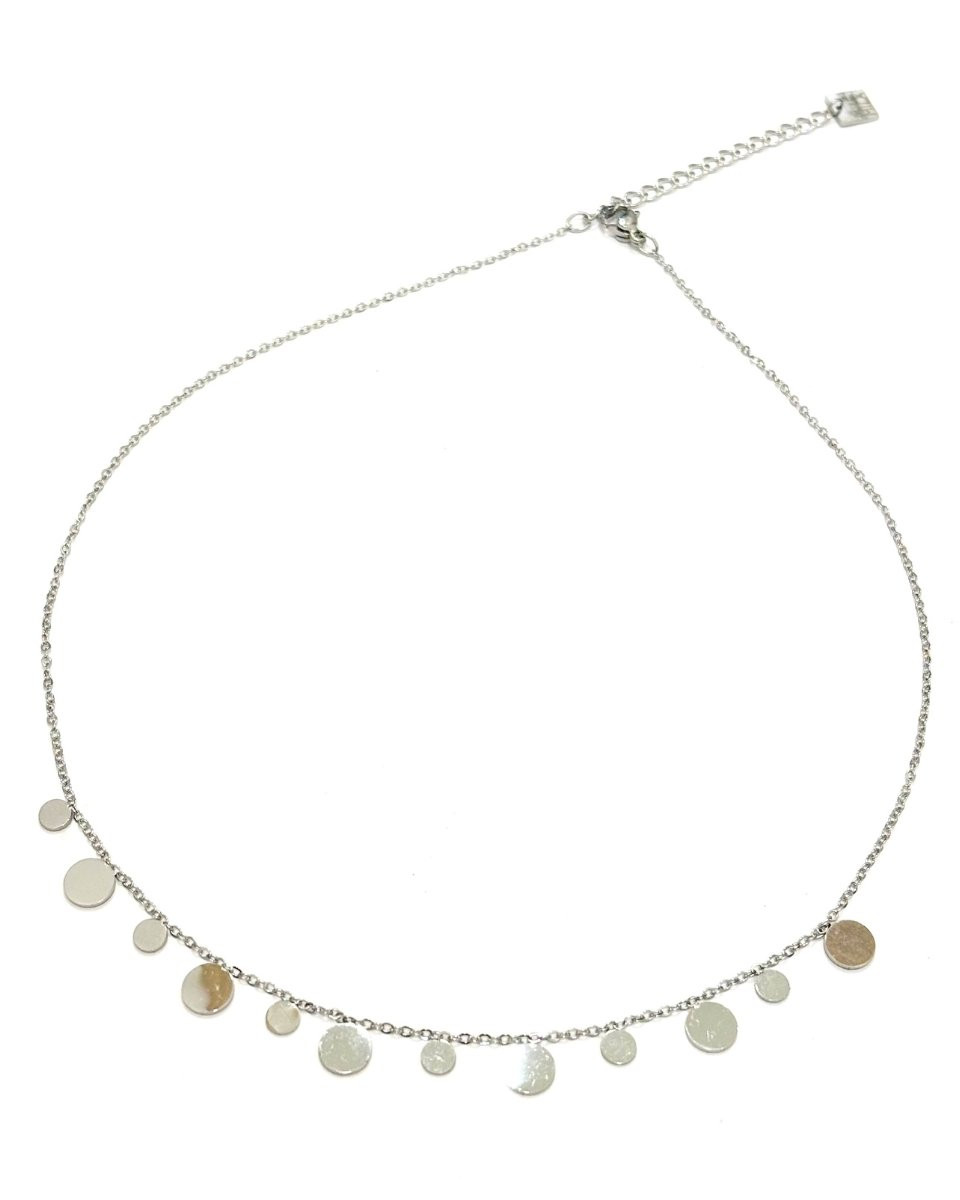 Collier femme argenté petites pastilles