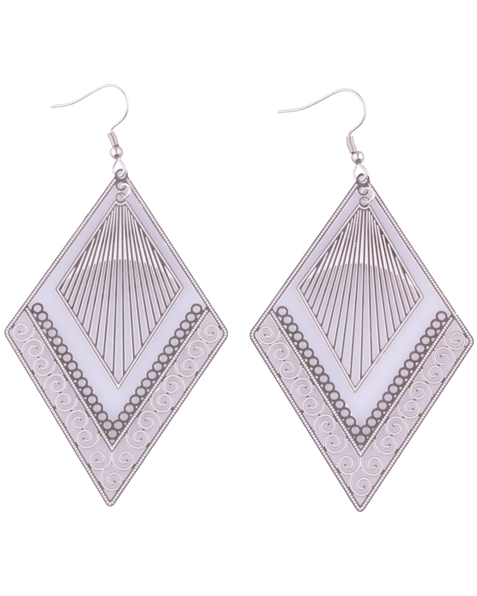 Boucles d'oreilles acier argent Losanges ethniques