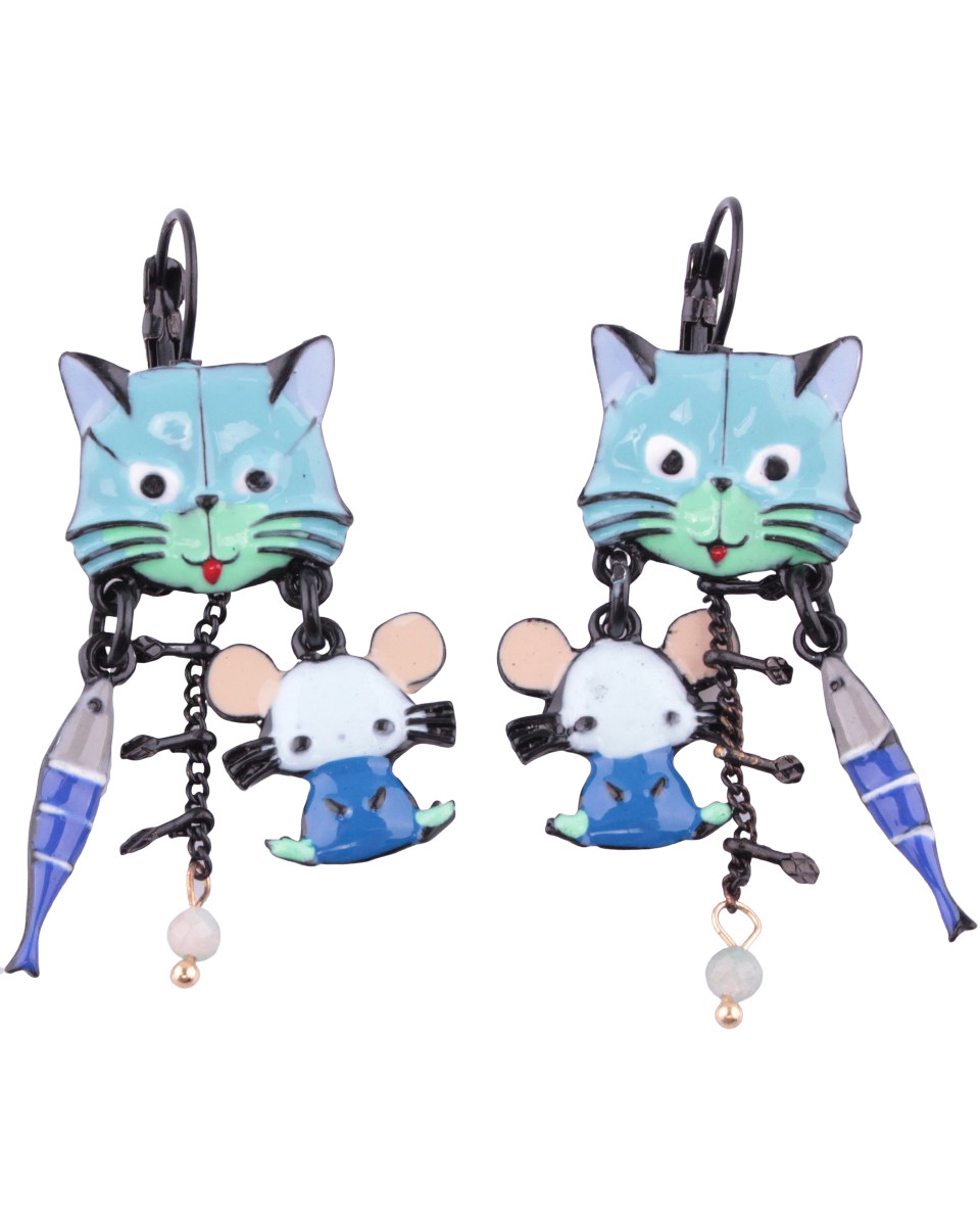 Boucles d'oreilles LOL chat souris et poisson