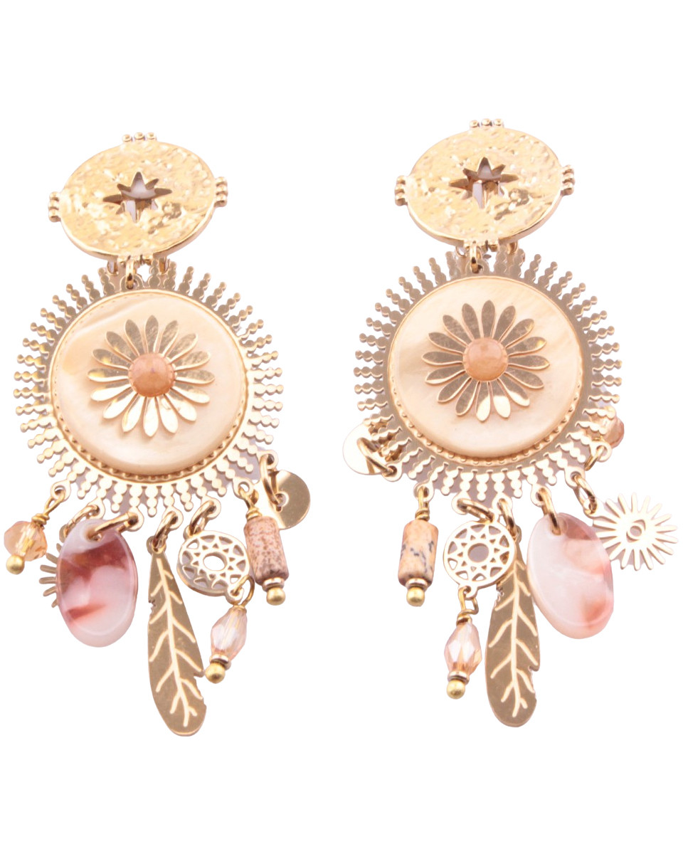 Boucles d'oreilles fleur beiges et dorées