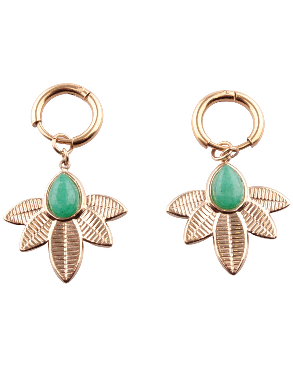 Boucles d'oreilles feuille vertes et dorées