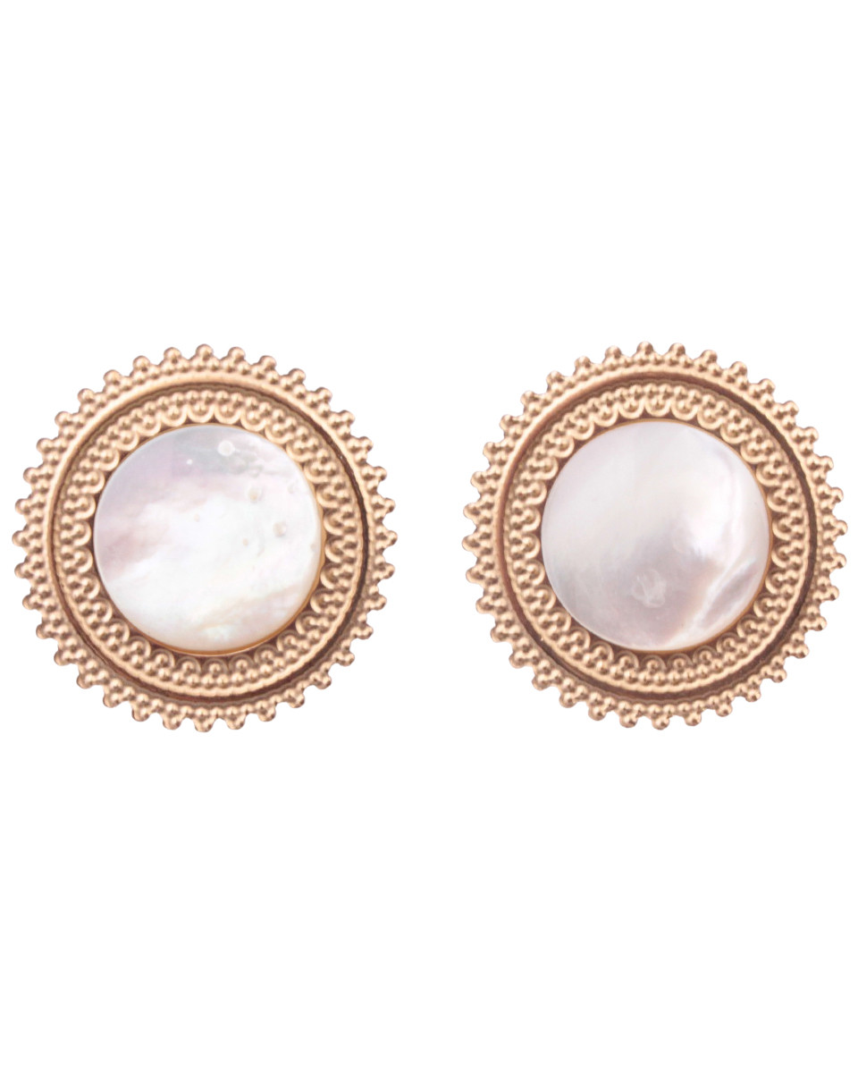 Boucles d'oreilles acier doré rond pierre nacre