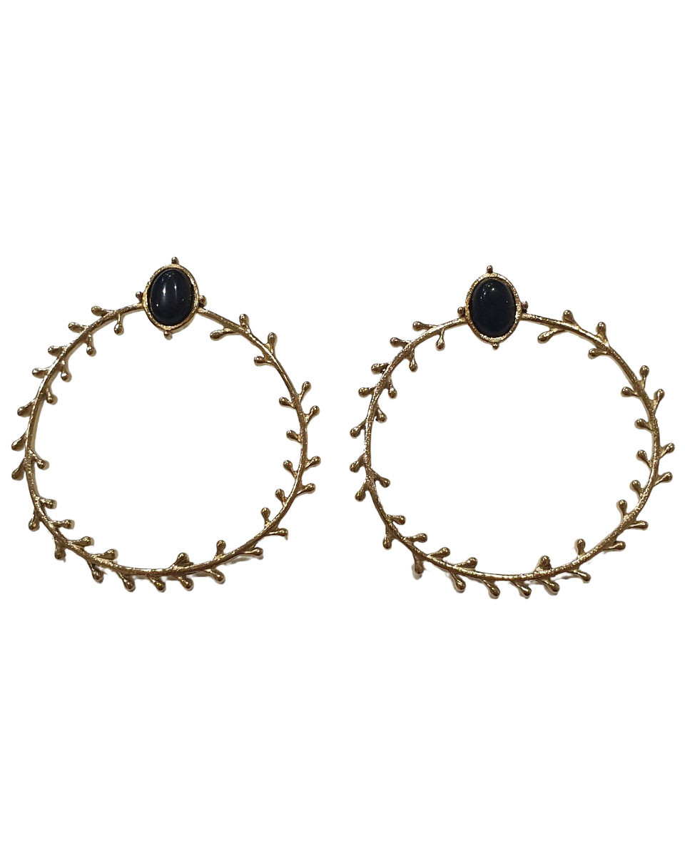Boucles d'oreilles Acier cercle de branche avec onyx