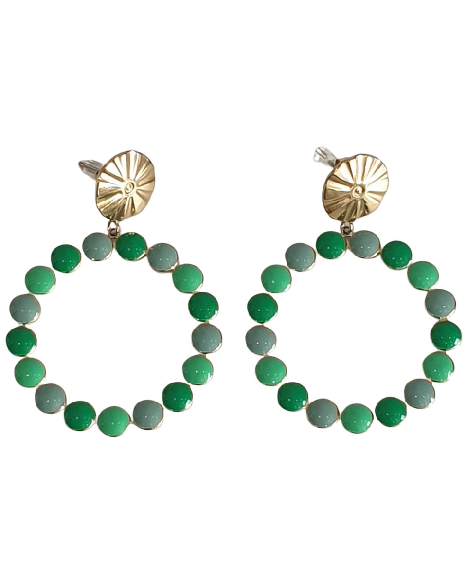 Boucles d'oreilles acier doré et vertes Line 