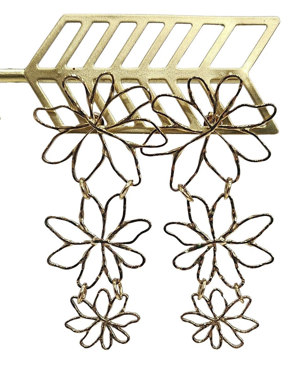 Boucle d'oreille femme descente florale dorée
