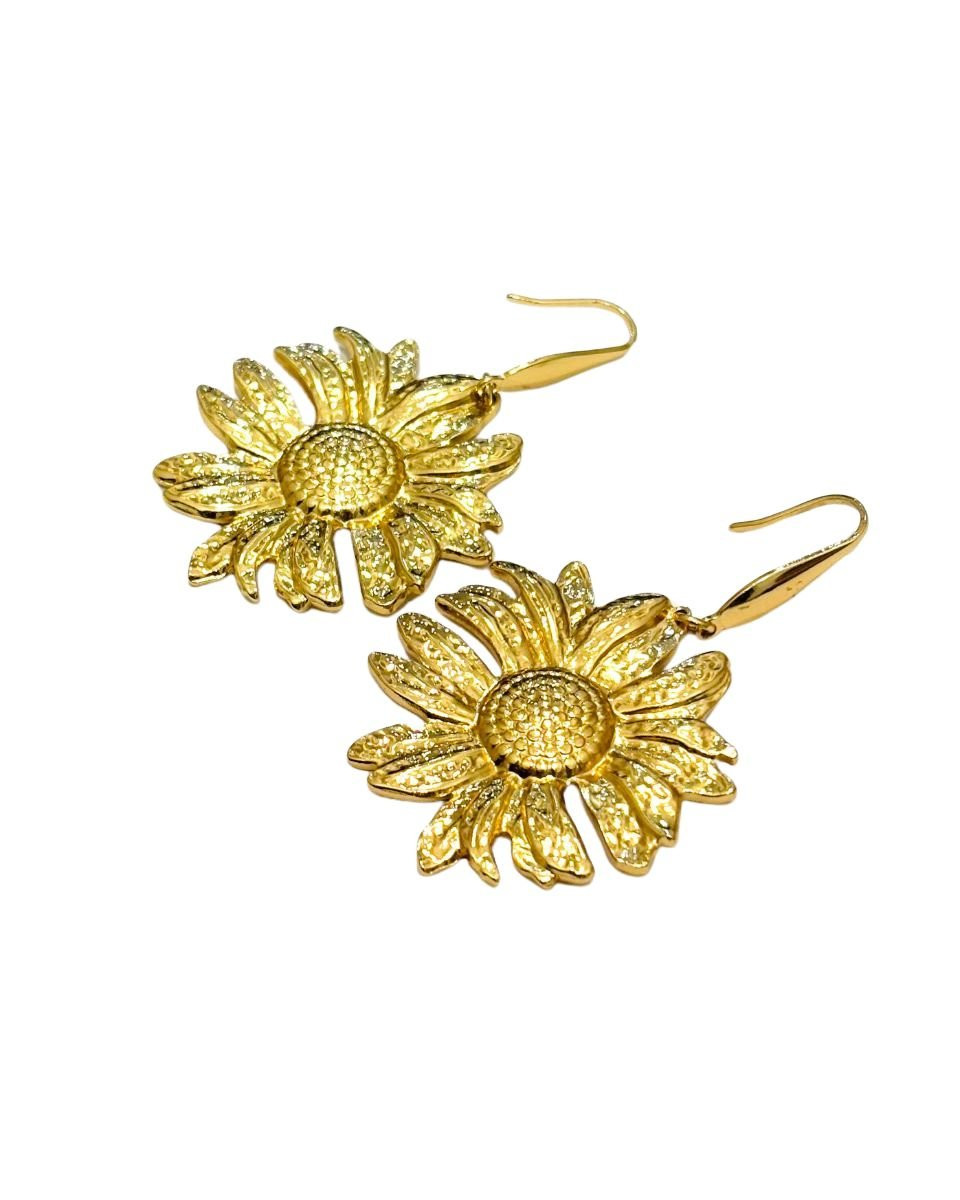 Boucles d'oreilles femme acier doré tournesols