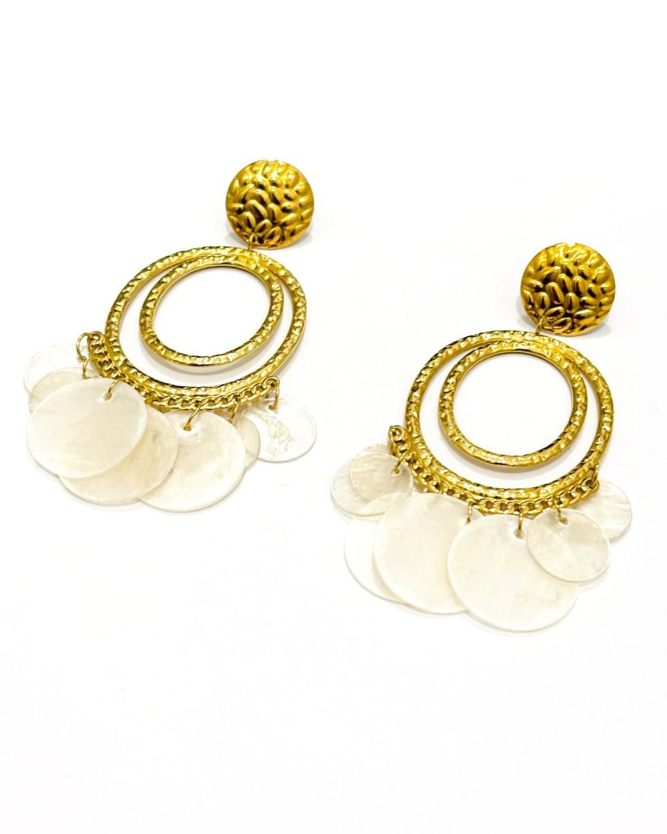 Boucles d'oreilles femme acier doré pastilles nacrées Berthe