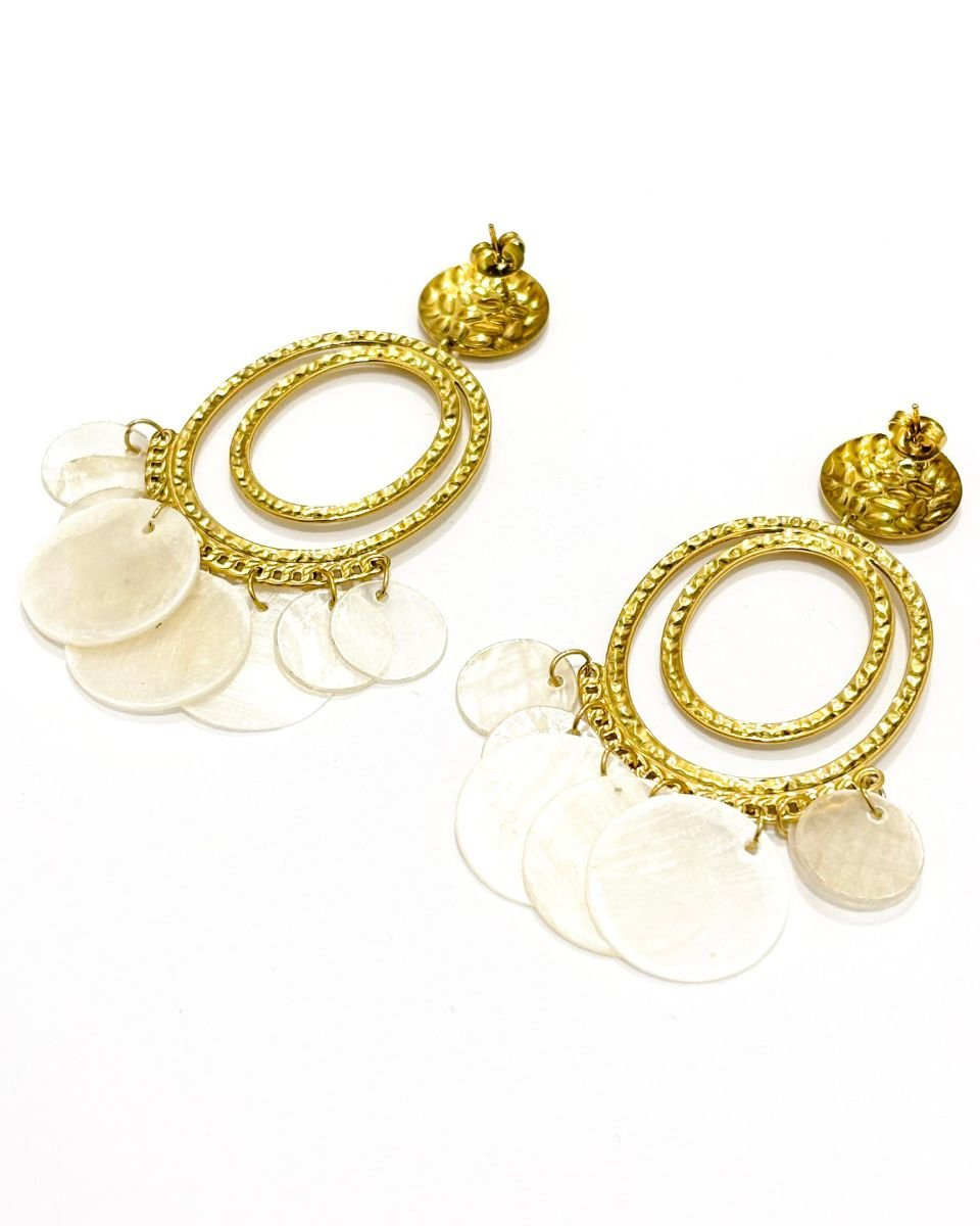 Boucles d'oreilles femme acier doré pastilles nacrées Berthe