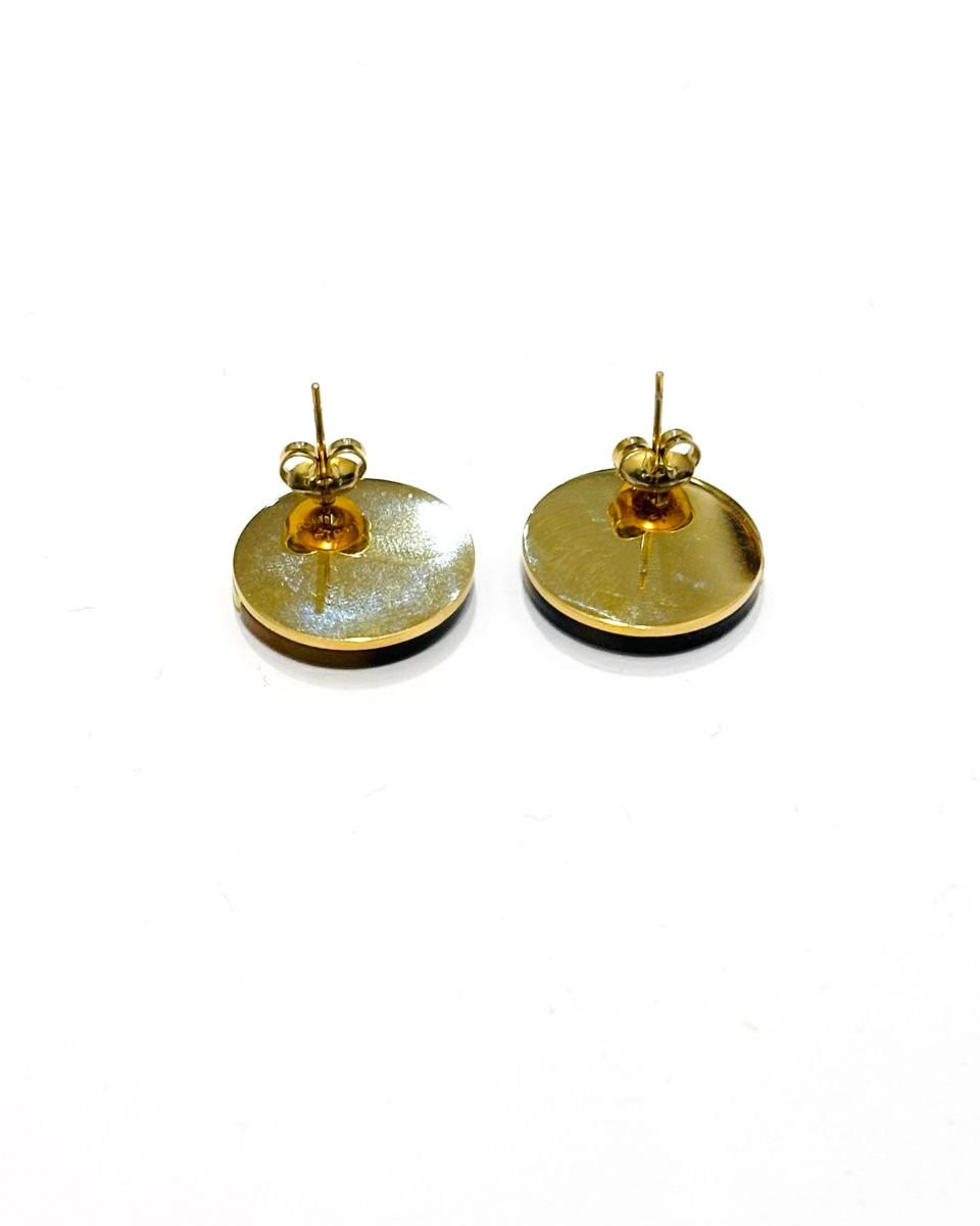 Boucles d'oreilles femme rondes acier doré et marbré