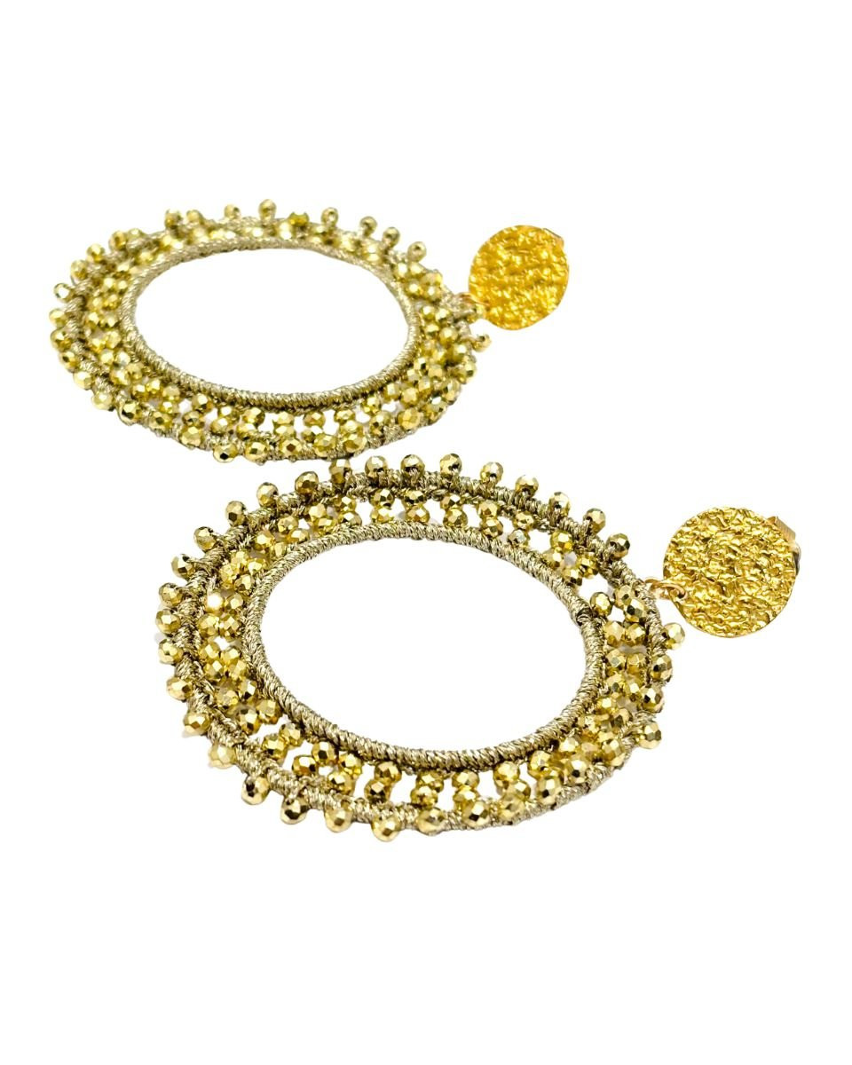 Boucles d'oreilles femme grands anneaux perlés dorées