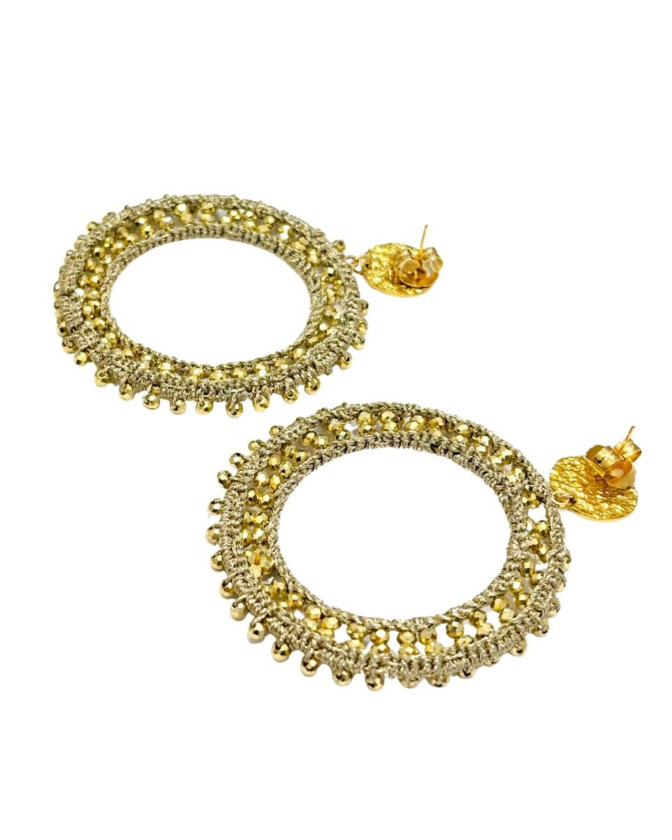 Boucles d'oreilles femme grands anneaux perlés dorées