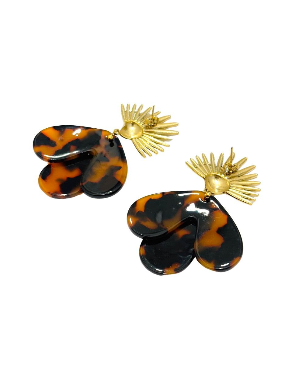 Boucles d'oreilles femme acier doré et perles marbrées Léonie