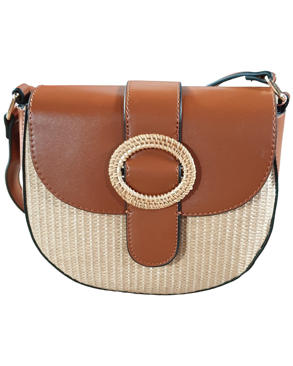 Sac à bandoulière paille camel Rontadi