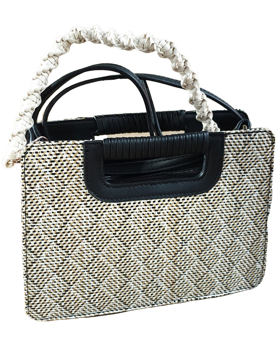 Sac à main ethnique noir et beige Trassaya