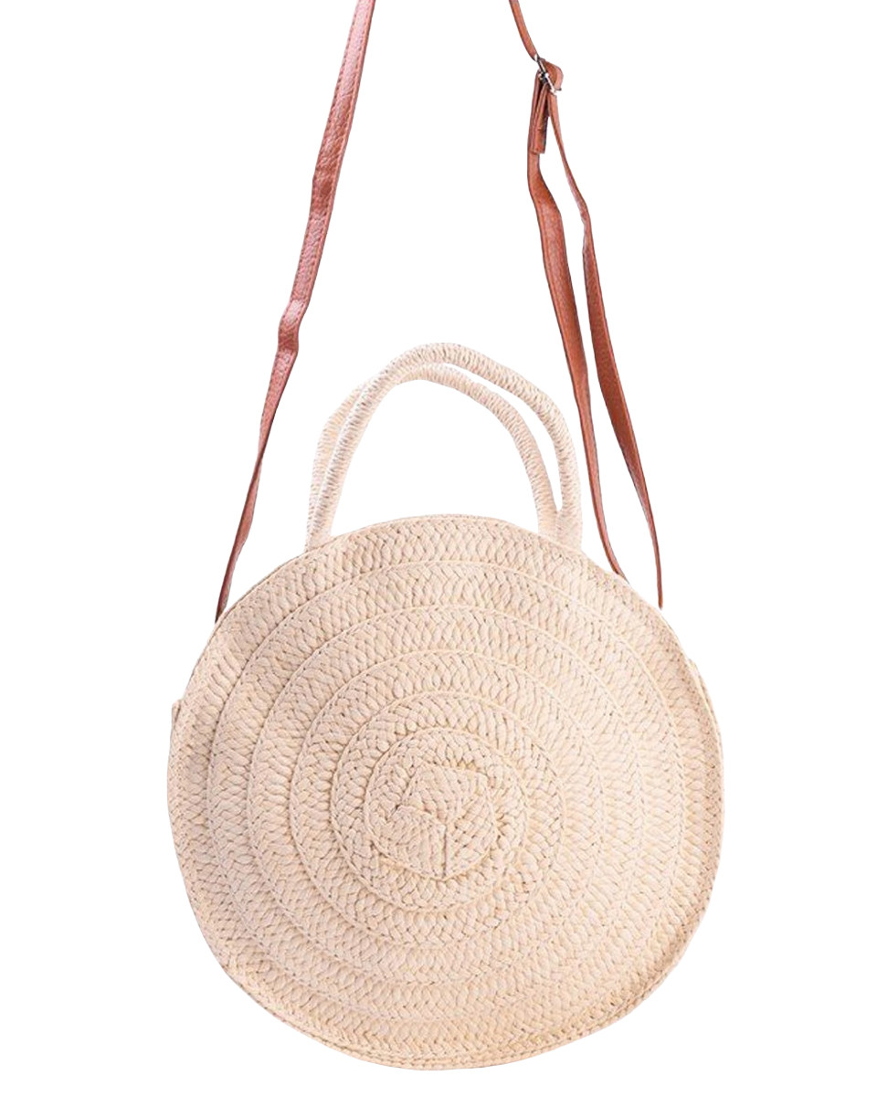 Sac en paille beige et argent Horolia