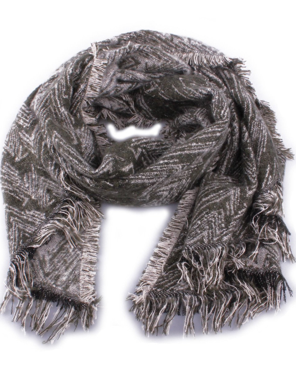 Grosse écharpe kaki et blanche brillante Zebris