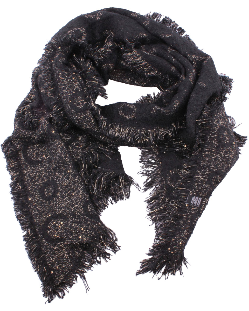 Grosse écharpe noire et dorée liserés et sequins Alphabio